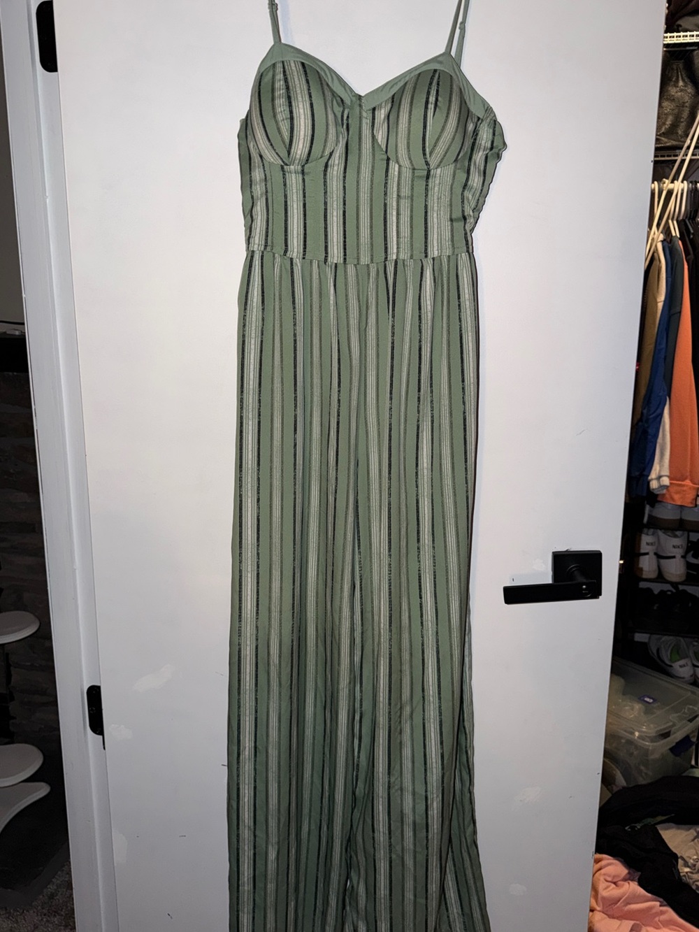 Band of Gypsies Olive Green Striped Maxi Dress with Bustier Top
